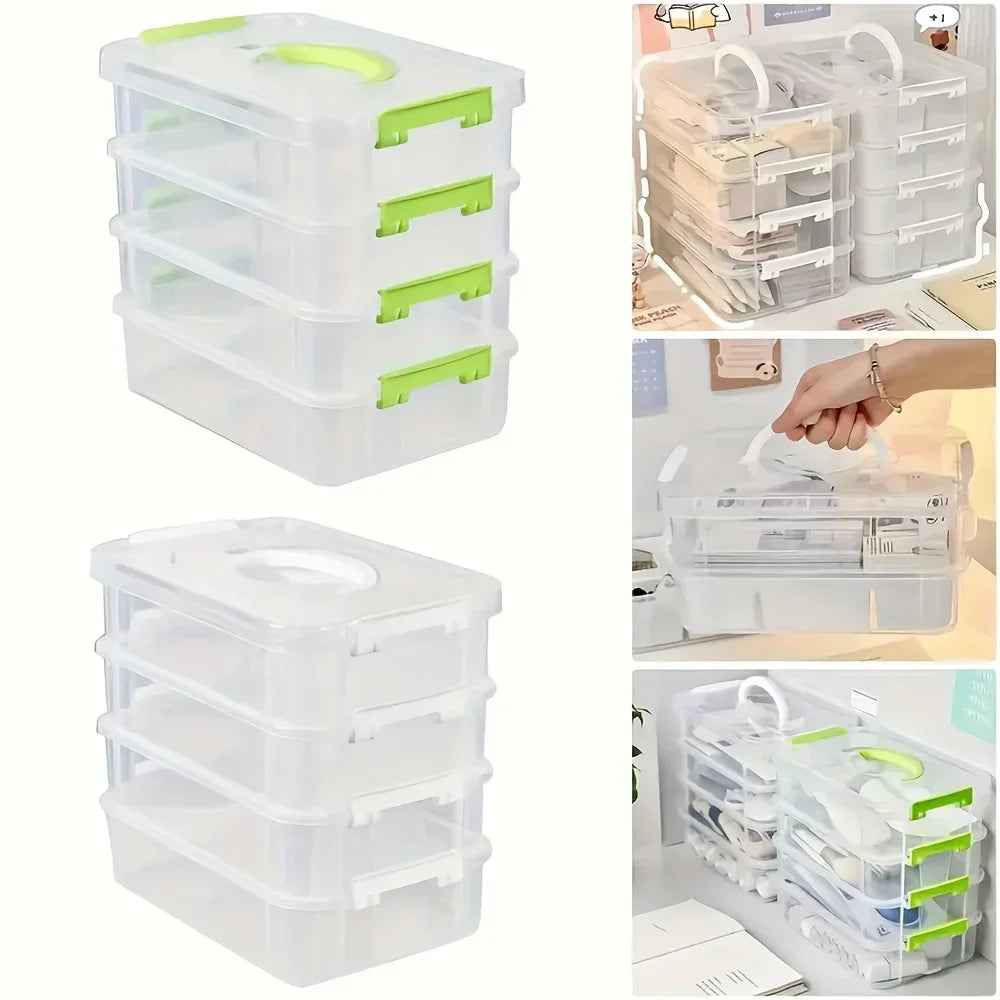4-Layer Clear Plastic Storage Box – Portable Compartment Organizer for Crafts, Toys & Small Parts