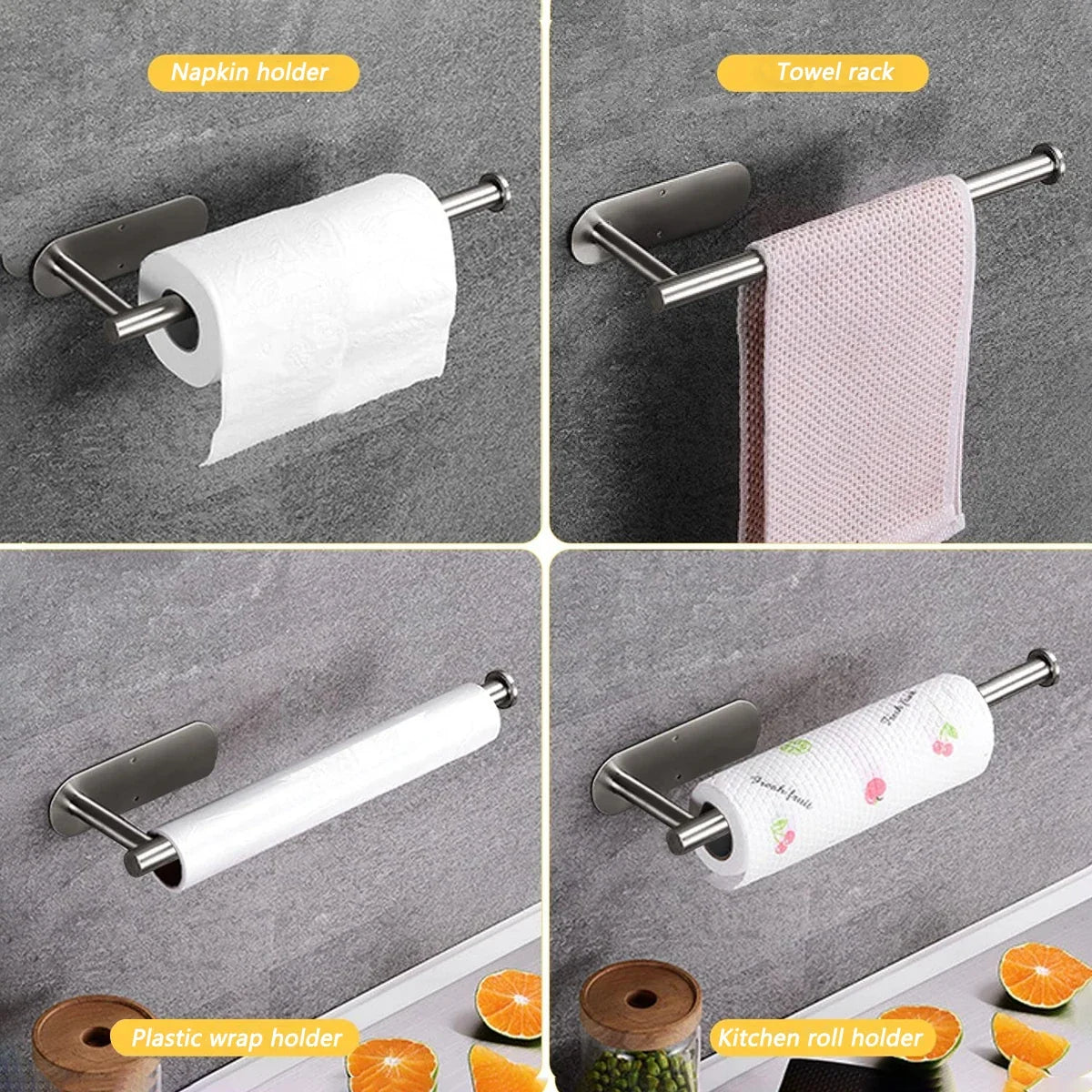Adhesive Paper Towel Holder – Wall-Mount Kitchen Roll Dispenser & Bathroom Towel Rack