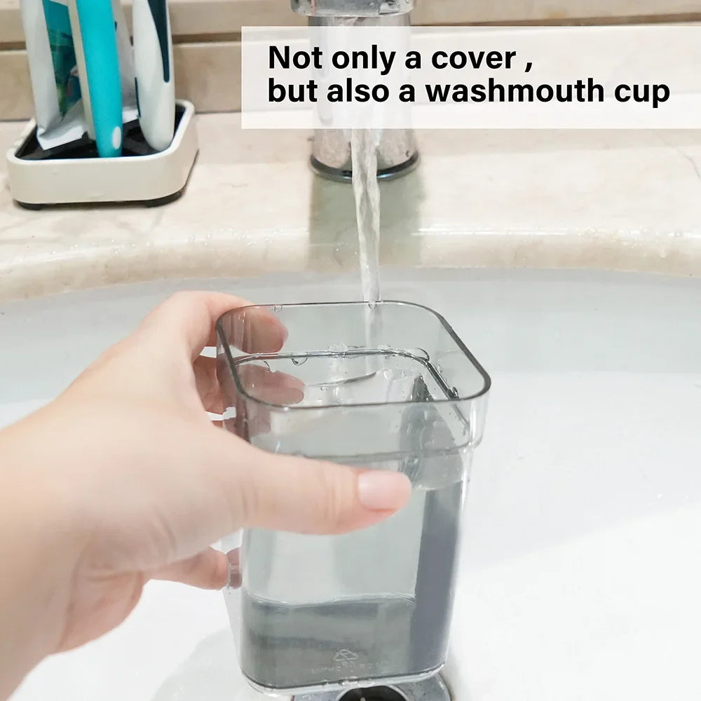 Covered Toothbrush Holder with Cup – Bathroom Toothbrush & Toothpaste Storage Organizer