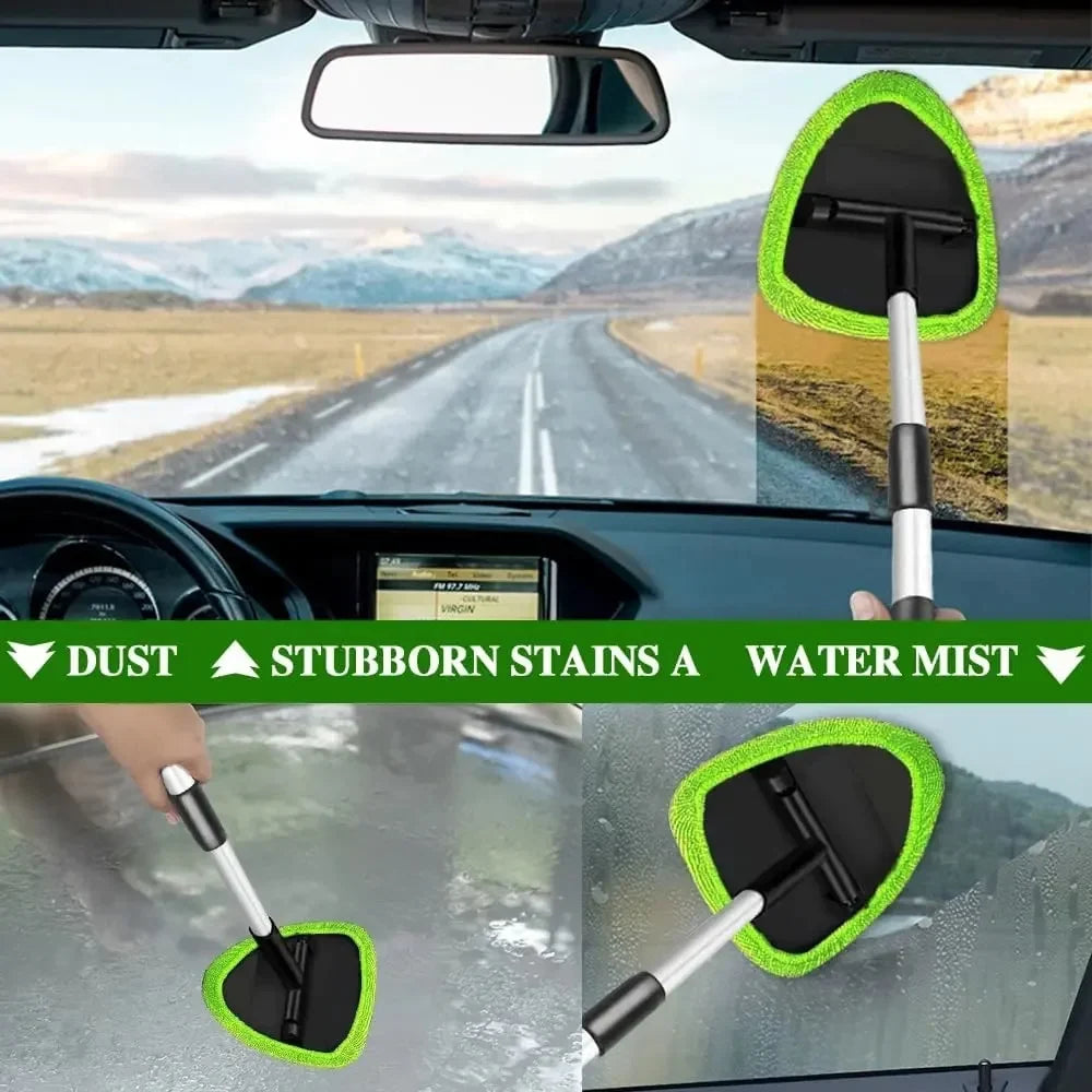 9-Piece Windshield Cleaner Tool Set – Extendable Car Window Brush with 6 Microfiber Pads