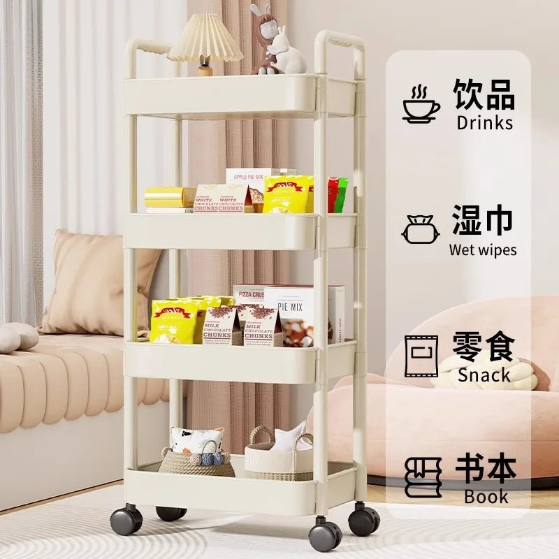 Multi-Tier Rolling Utility Cart – Floor-Standing Trolley with Handle for Kitchen, Bathroom & Snacks