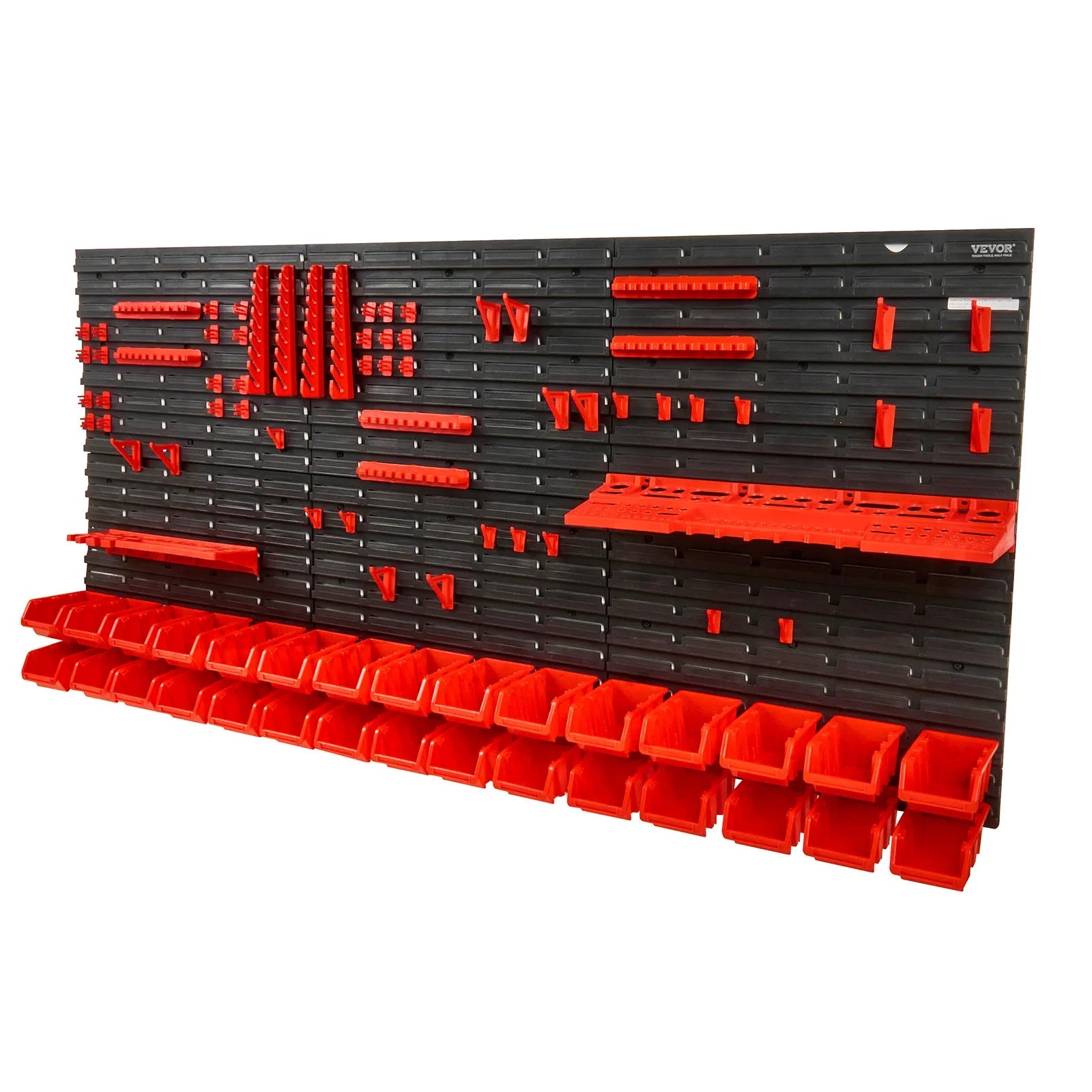 Wall-Mounted Storage Bin System – 48-Piece Parts Organizer with Panels, Hooks & Plastic Bins