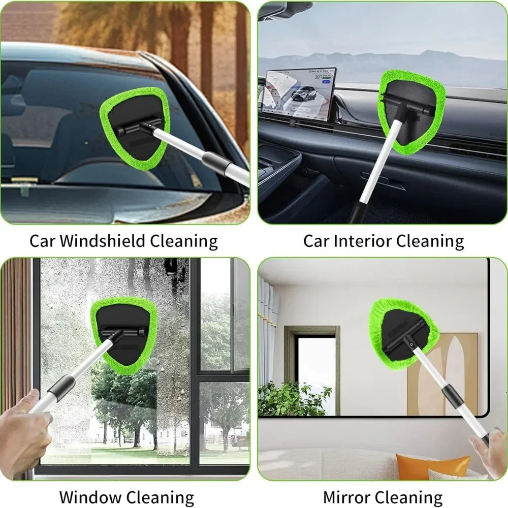 9-Piece Windshield Cleaner Tool Set – Extendable Car Window Brush with 6 Microfiber Pads