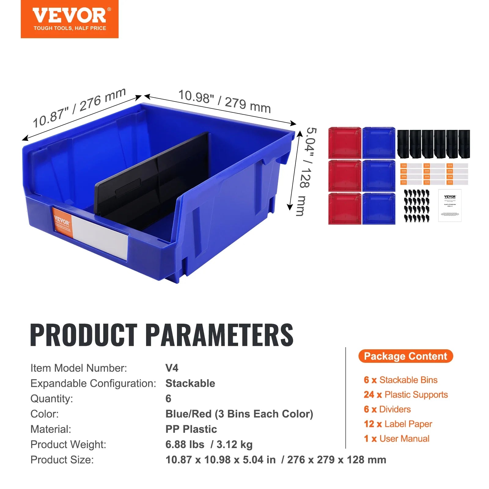 6-Piece Stackable Garage Storage Bin Set – Hanging Organizer Containers for Parts & Supplies