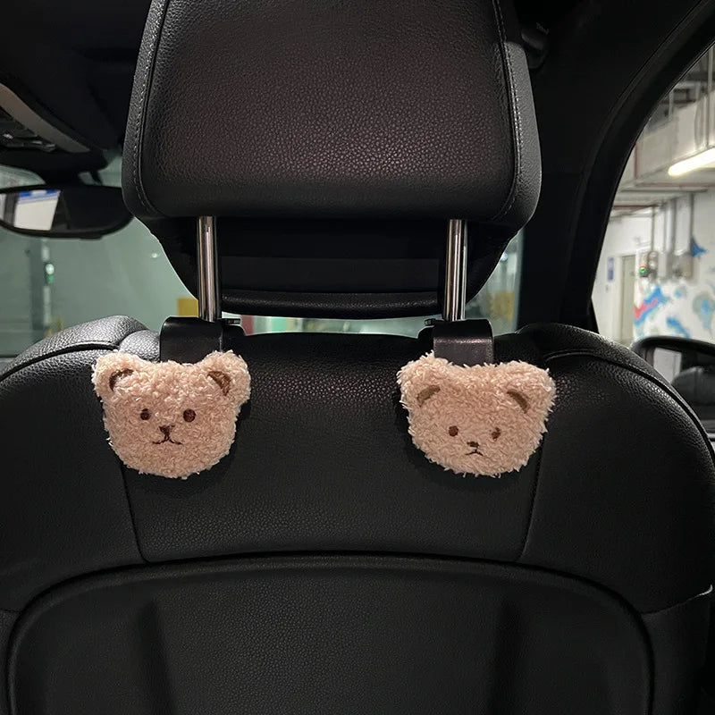 2-Piece Bear Car Headrest Hooks – Seat-Back Hangers for Grocery Bags, Handbags & Storage