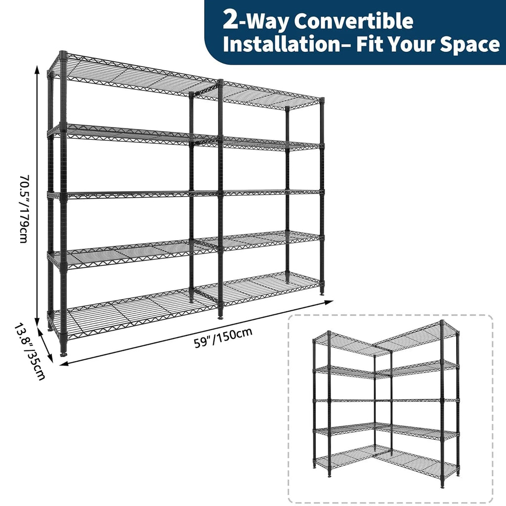 Heavy-Duty Metal Storage Shelves – Adjustable 4 or 5-Tier Utility Rack for Garage, Pantry & Commercial Use
