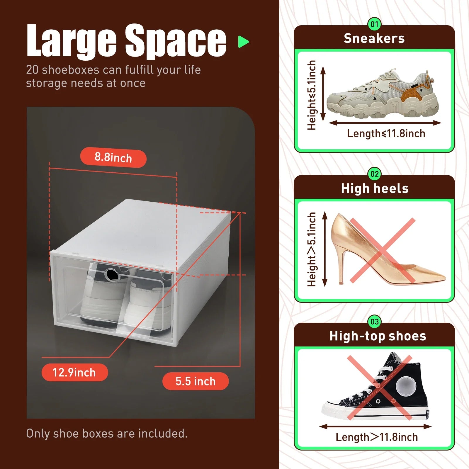 20-Pack Foldable Stackable Shoe Storage Boxes – Clear-Lid Sneaker Organizers for Closet & Bedroom