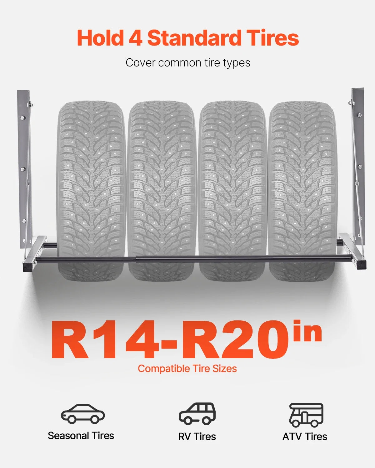 Adjustable Wall-Mounted Tire Rack – Folding Steel Garage & Workshop Tire Storage Organizer