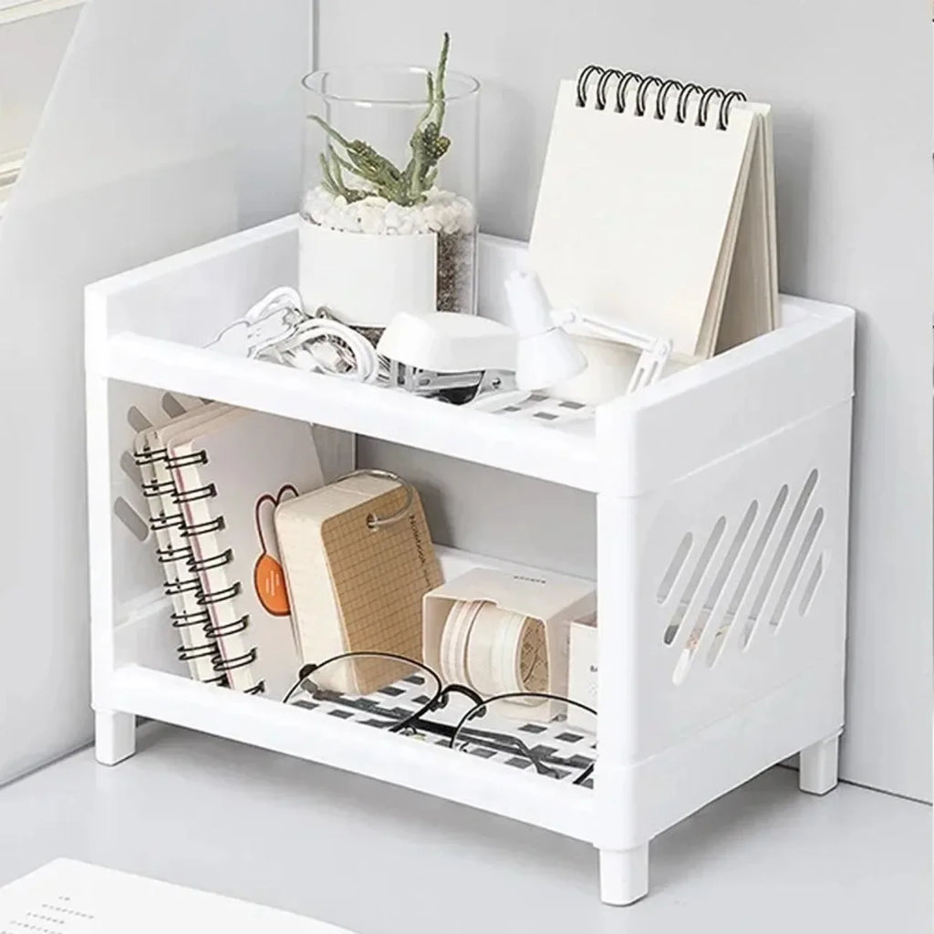 Modern 2-Tier Desk Storage Rack – Open-Frame Office Organizer for Notebooks, Stationery & Supplies