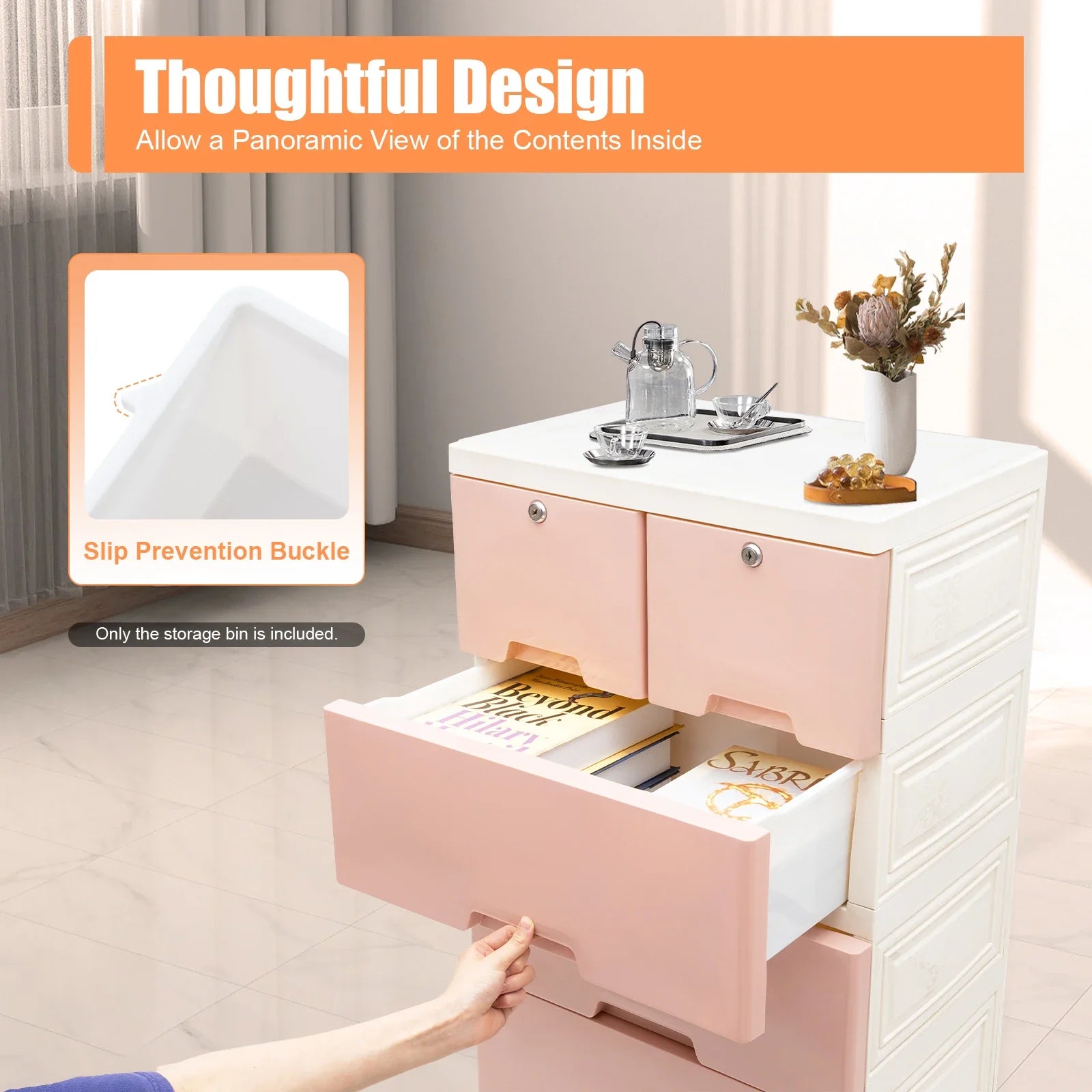 5-Tier Plastic Storage Cabinet – 6-Drawer Lockable Organizer for Bedroom, Closet & Living Room
