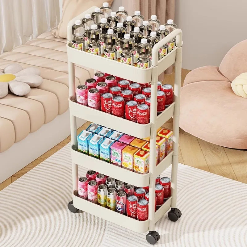 Multi-Tier Rolling Utility Cart – Floor-Standing Trolley with Handle for Kitchen, Bathroom & Snacks