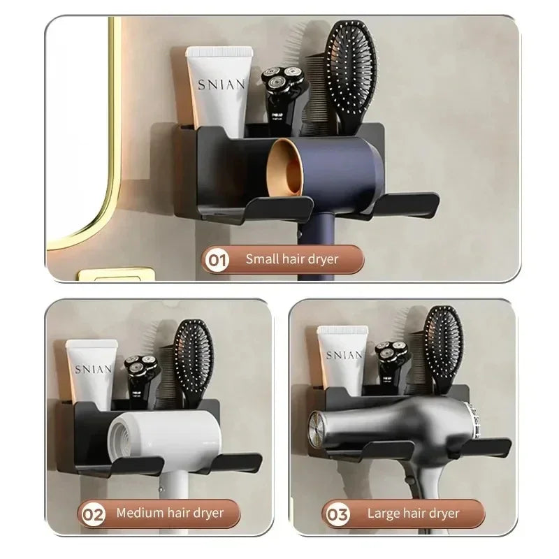 Wall-Mount Hair Dryer Holder – Suction Bathroom Organizer for Hair Dryers & Styling Tools