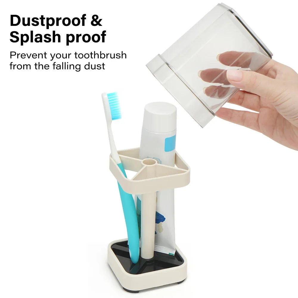 Covered Toothbrush Holder with Cup – Bathroom Toothbrush & Toothpaste Storage Organizer