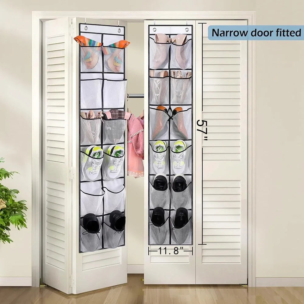 12-Pocket Over-the-Door Shoe Organizer – Mesh Hanging Shoe Rack with Hooks for Bedroom & Closet
