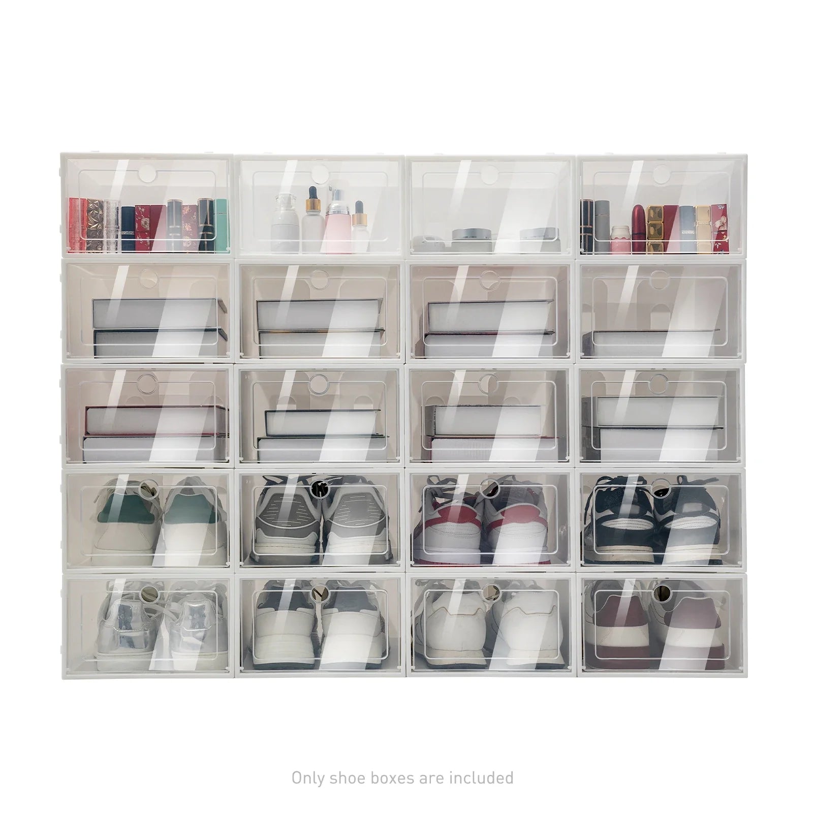 20-Pack Foldable Stackable Shoe Storage Boxes – Clear-Lid Sneaker Organizers for Closet & Bedroom