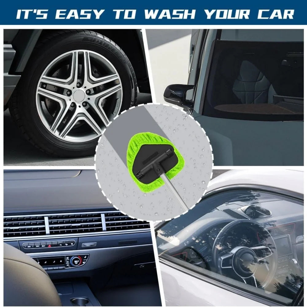 9-Piece Windshield Cleaner Tool Set – Extendable Car Window Brush with 6 Microfiber Pads