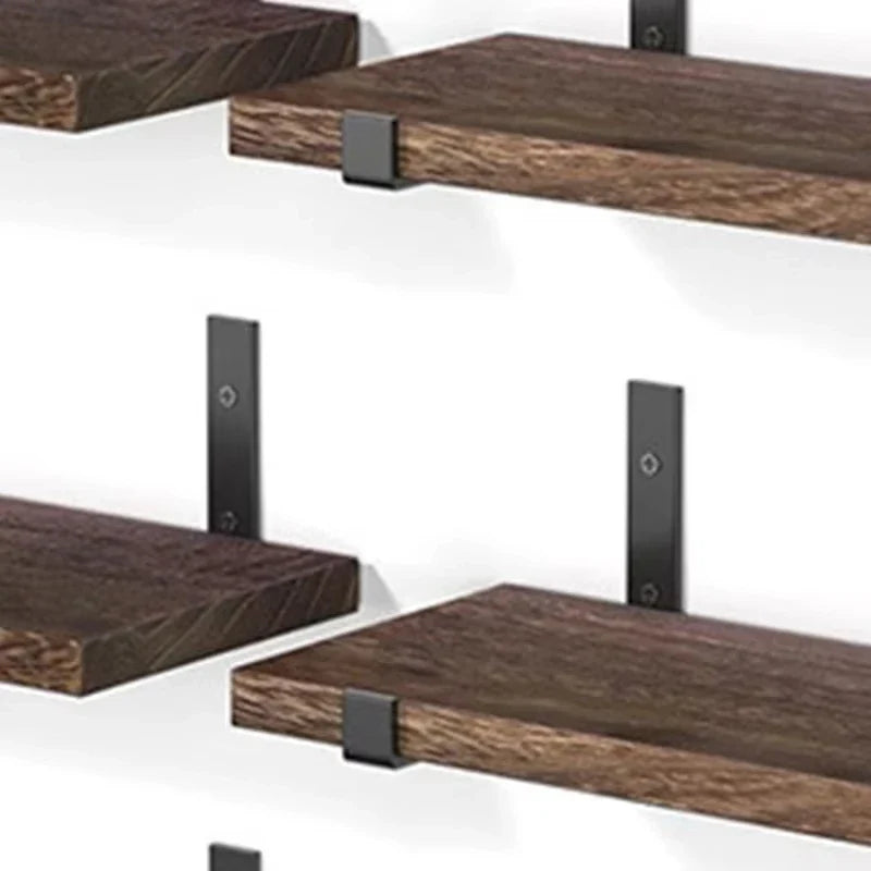 5-Piece Floating Wall Shelf Set – Wood Display Shelves with Iron Frames for Home Storage & Decor