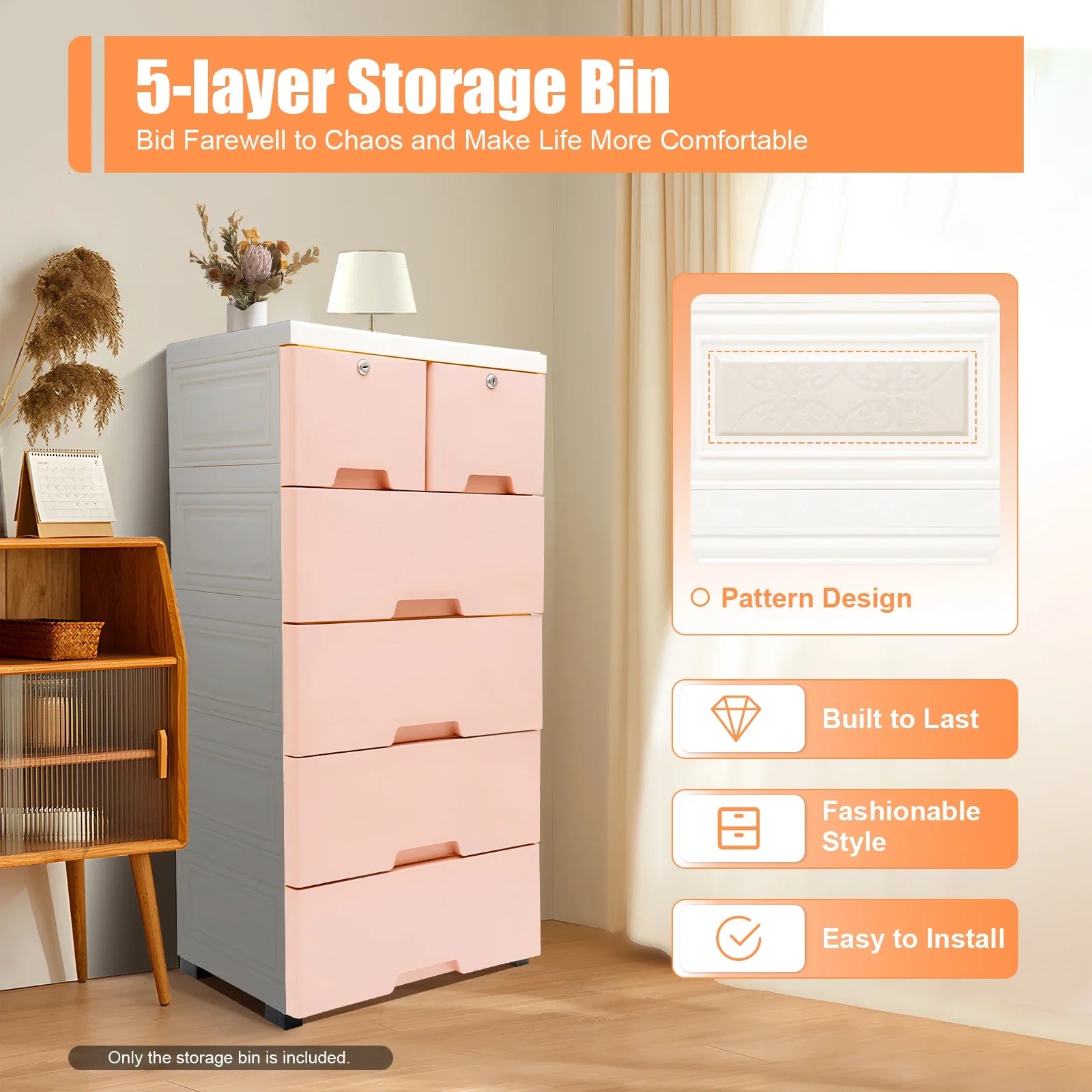 5-Tier Plastic Storage Cabinet – 6-Drawer Lockable Organizer for Bedroom, Closet & Living Room