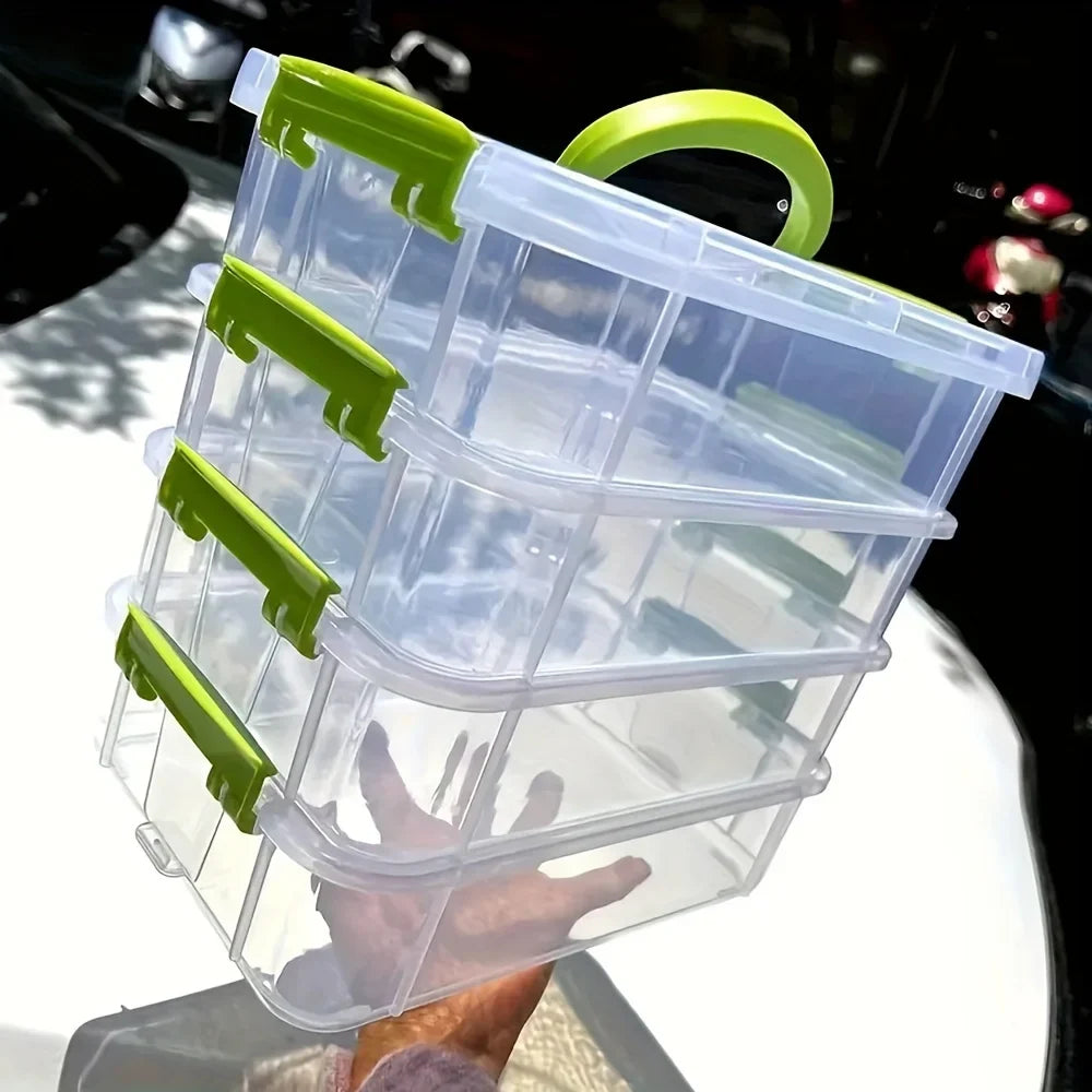 4-Layer Clear Plastic Storage Box – Portable Compartment Organizer for Crafts, Toys & Small Parts