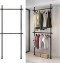 2-Tier Floor-to-Ceiling Clothes Rack – Adjustable Garment Organizer with Hanging Shelf
