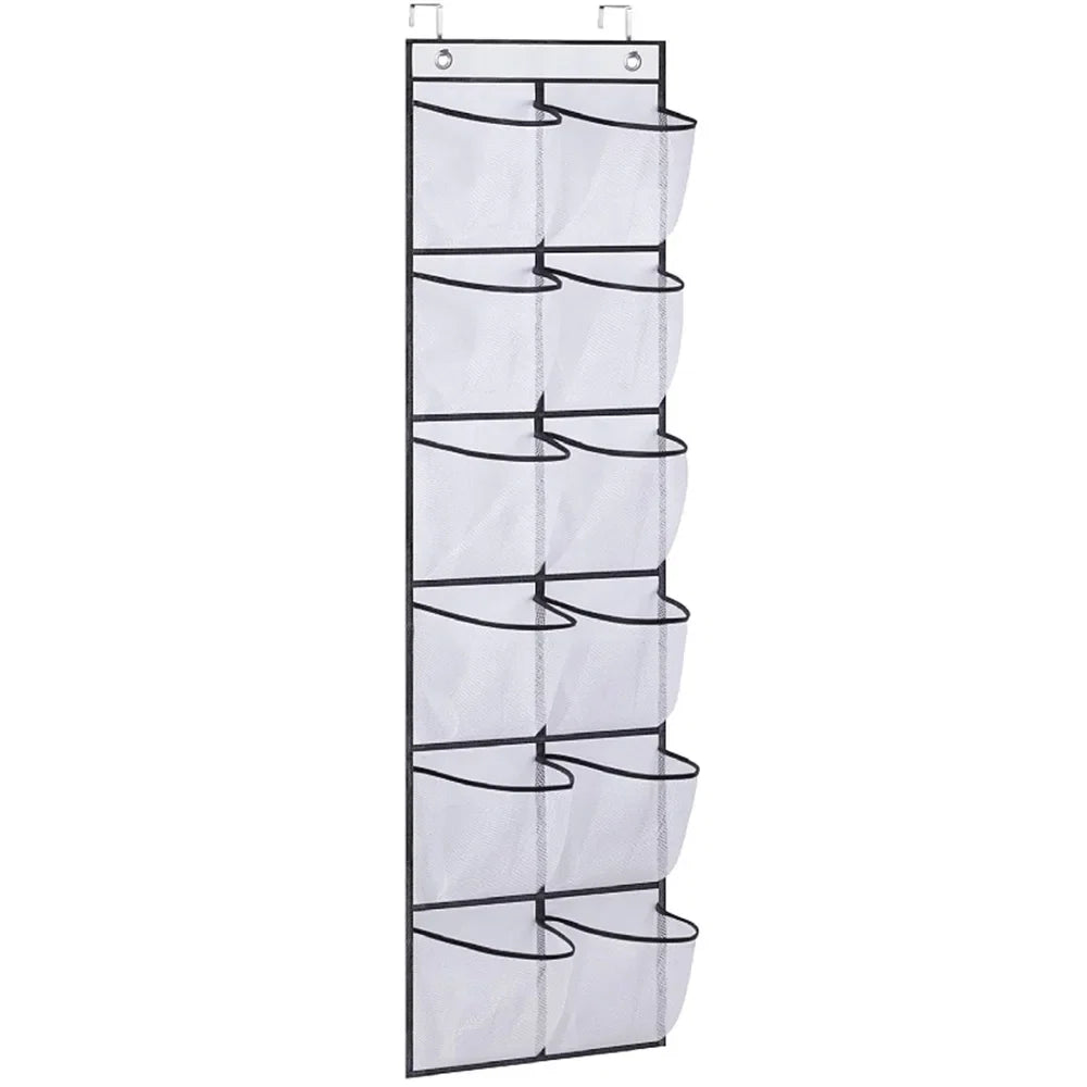 12-Pocket Over-the-Door Shoe Organizer – Mesh Hanging Shoe Rack with Hooks for Bedroom & Closet