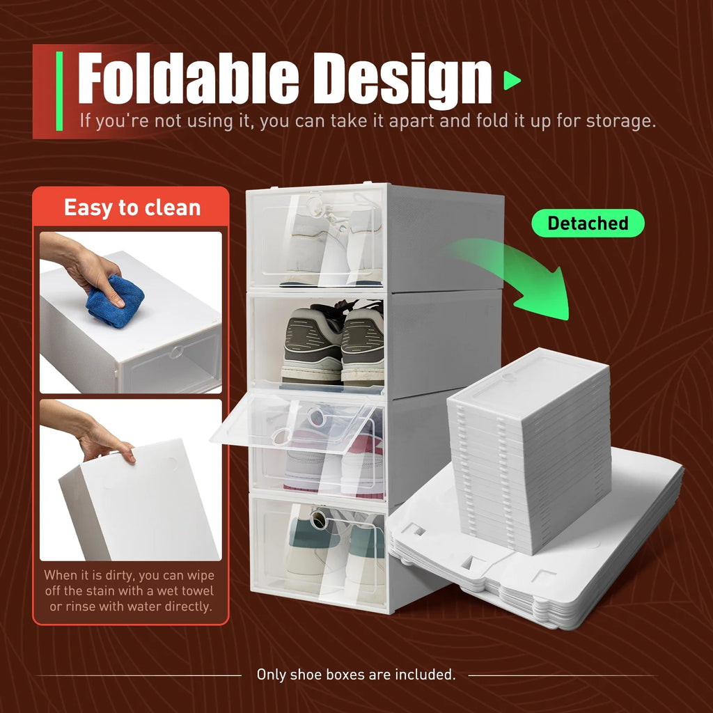20-Pack Foldable Stackable Shoe Storage Boxes – Clear-Lid Sneaker Organizers for Closet & Bedroom