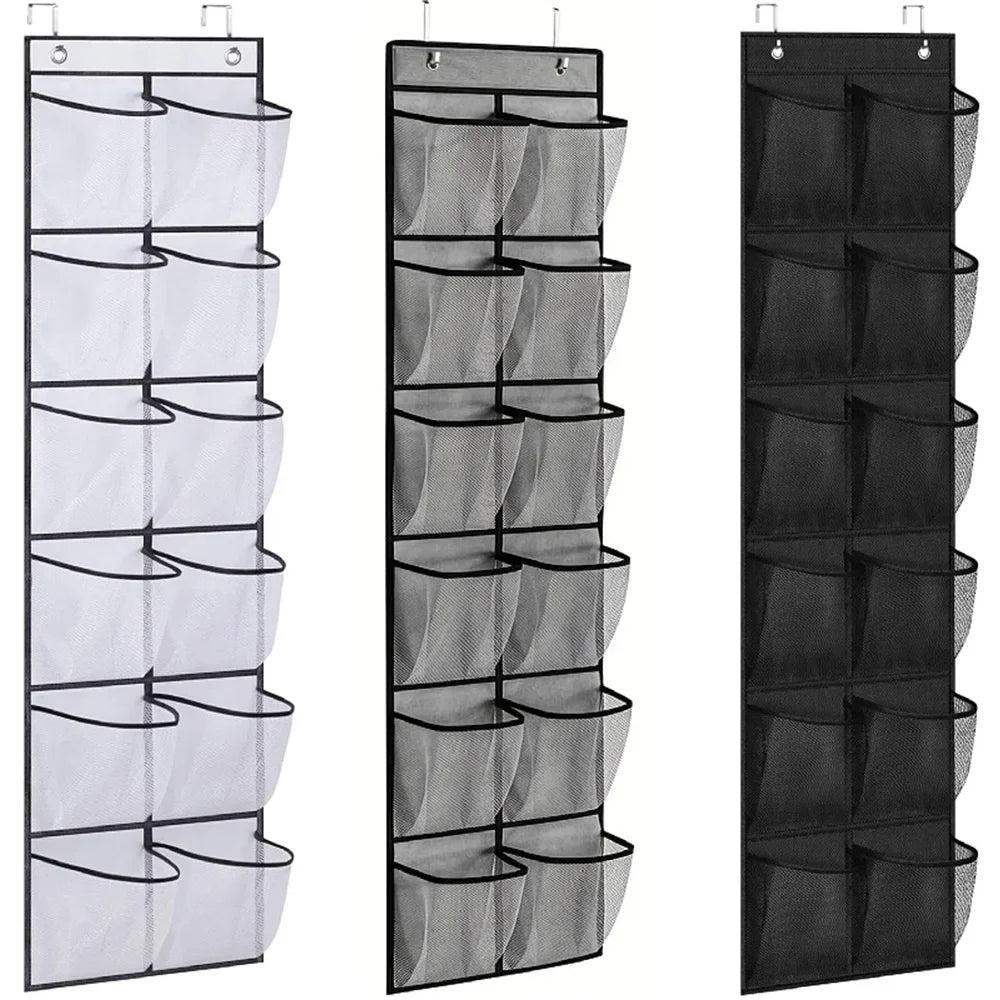 12-Pocket Over-the-Door Shoe Organizer – Mesh Hanging Shoe Rack with Hooks for Bedroom & Closet