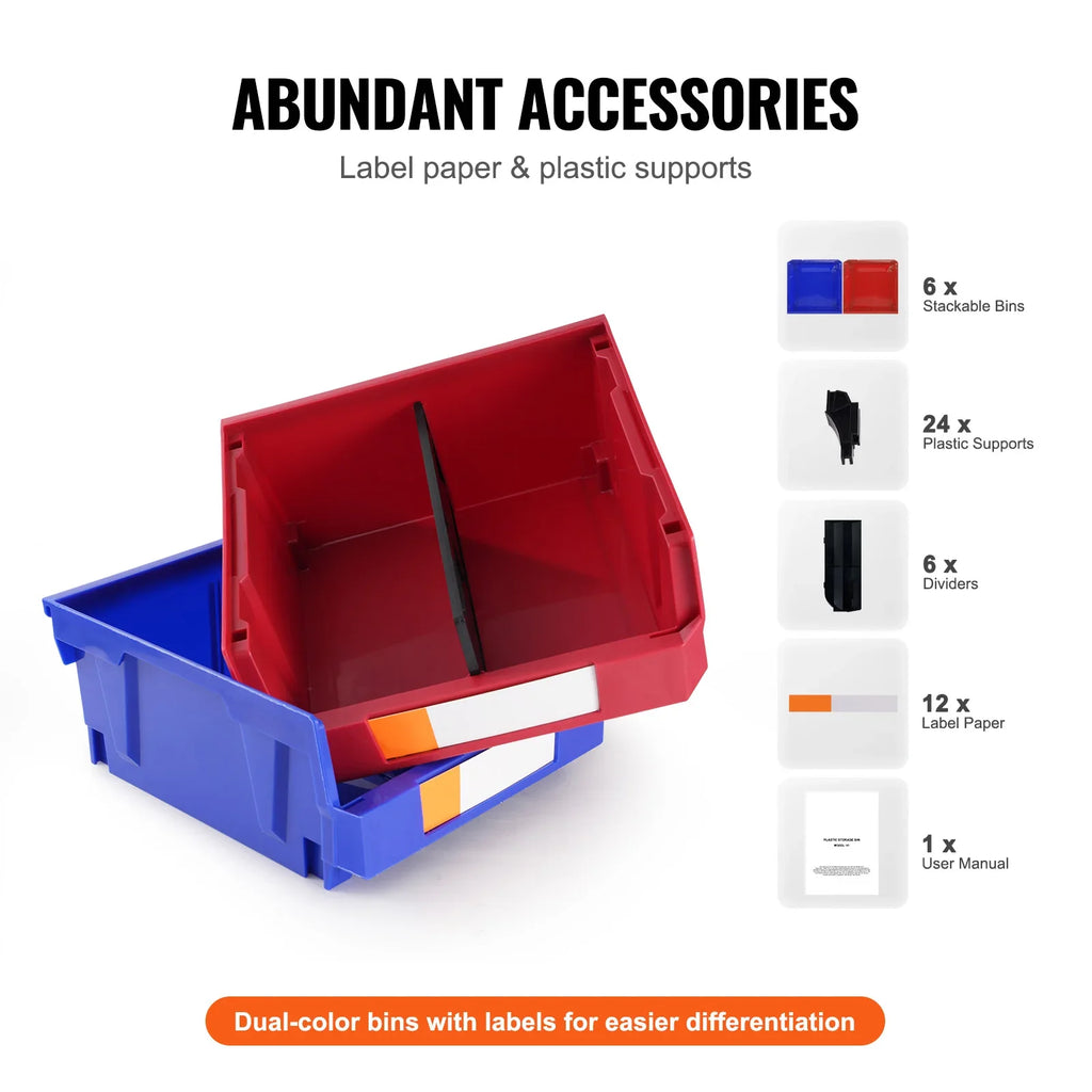 6-Piece Stackable Garage Storage Bin Set – Hanging Organizer Containers for Parts & Supplies
