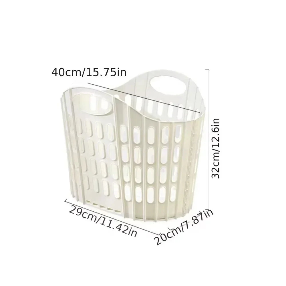 Foldable Plastic Laundry Hamper – Ventilated Collapsible Clothes Basket with Built-In Handles