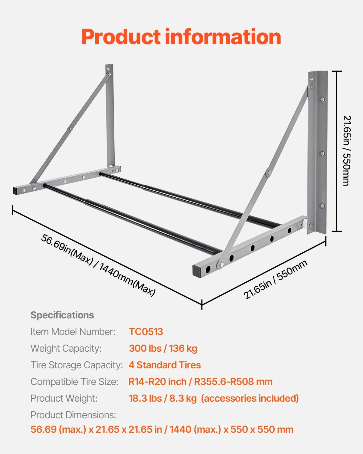 Adjustable Wall-Mounted Tire Rack – Folding Steel Garage & Workshop Tire Storage Organizer