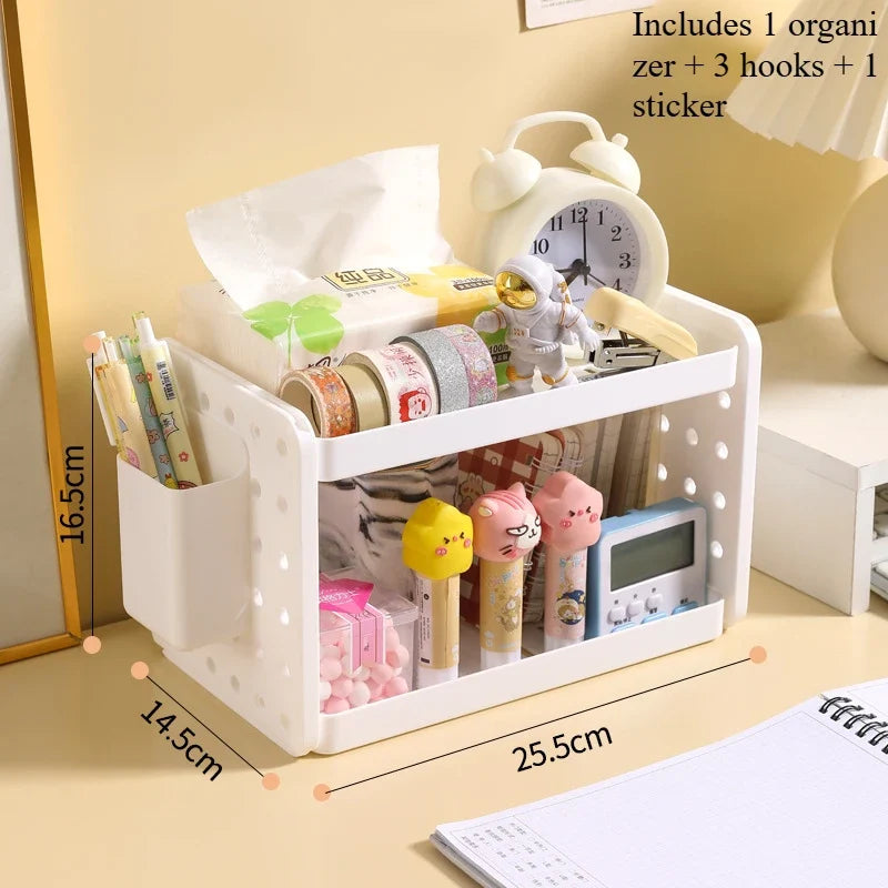 3-Tier Desktop Organizer – Desk Shelf, Pegboard & Pen Holder for Office and Study Storage