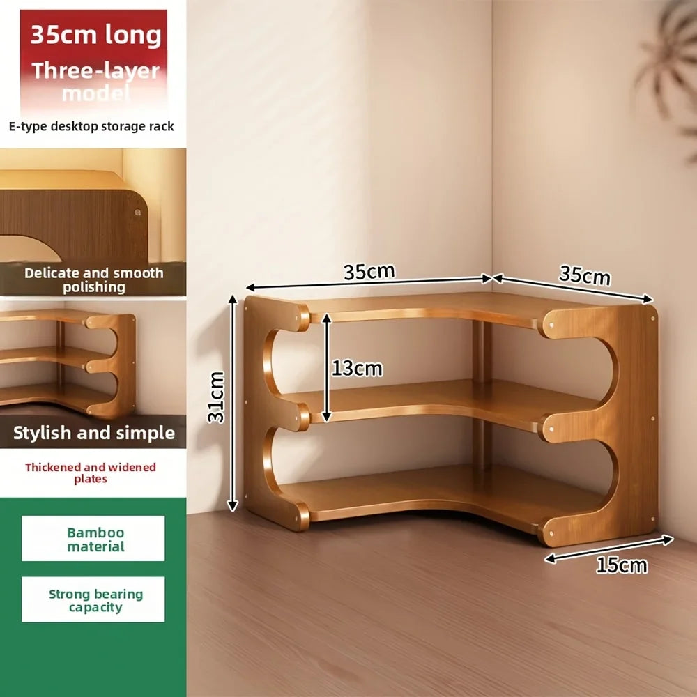Multi-Tier Bamboo Corner Desk Shelf – Natural Wood Organizer for Books, Plants & Stationery