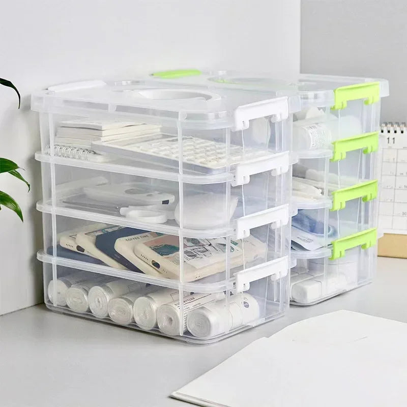 4-Layer Clear Plastic Storage Box – Portable Compartment Organizer for Crafts, Toys & Small Parts