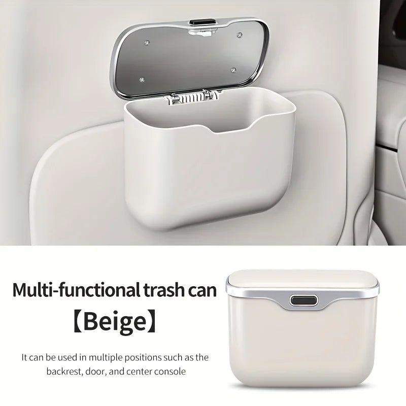 Car Trash Can with Lid – Hanging Wet/Dry Vehicle Waste Bin & Interior Storage Organizer