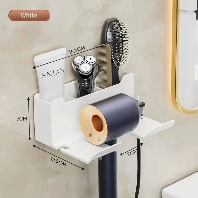 Wall-Mount Hair Dryer Holder – Suction Bathroom Organizer for Hair Dryers & Styling Tools