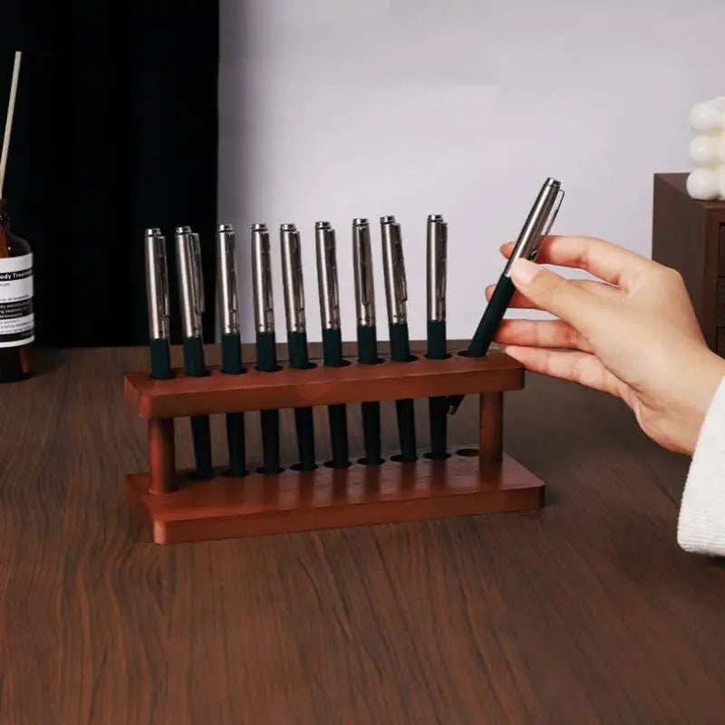 Walnut Wood Desk Organizer – Pen Holder, Phone Stand & Office Supply Storage Station