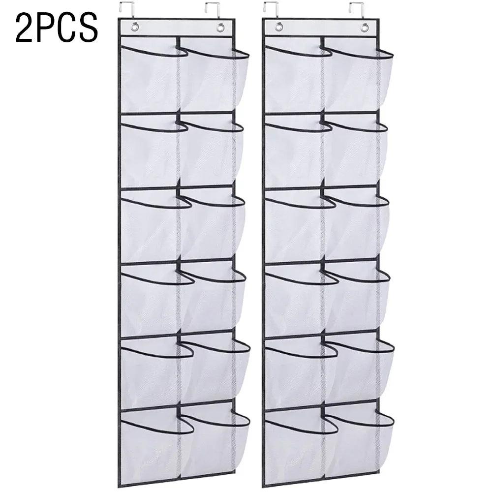 12-Pocket Over-the-Door Shoe Organizer – Mesh Hanging Shoe Rack with Hooks for Bedroom & Closet
