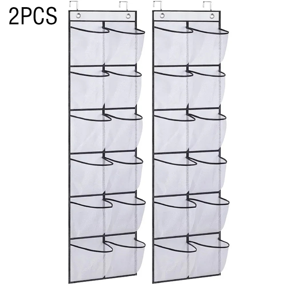 12-Pocket Over-the-Door Shoe Organizer – Mesh Hanging Shoe Rack with Hooks for Bedroom & Closet