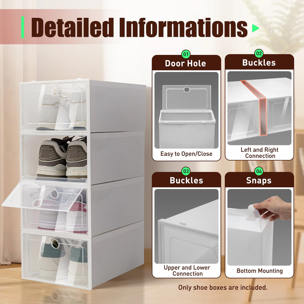 20-Pack Foldable Stackable Shoe Storage Boxes – Clear-Lid Sneaker Organizers for Closet & Bedroom