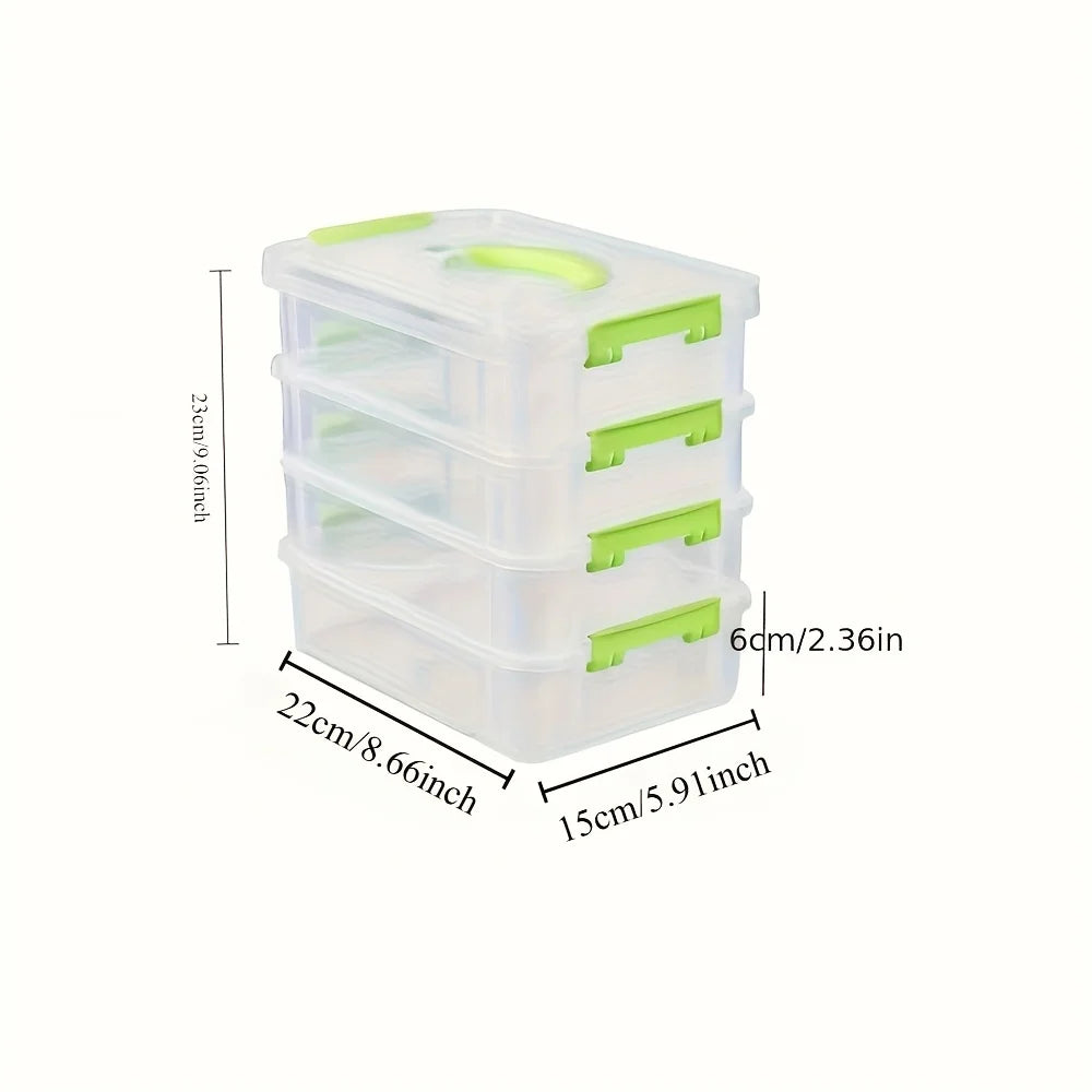 4-Layer Clear Plastic Storage Box – Portable Compartment Organizer for Crafts, Toys & Small Parts