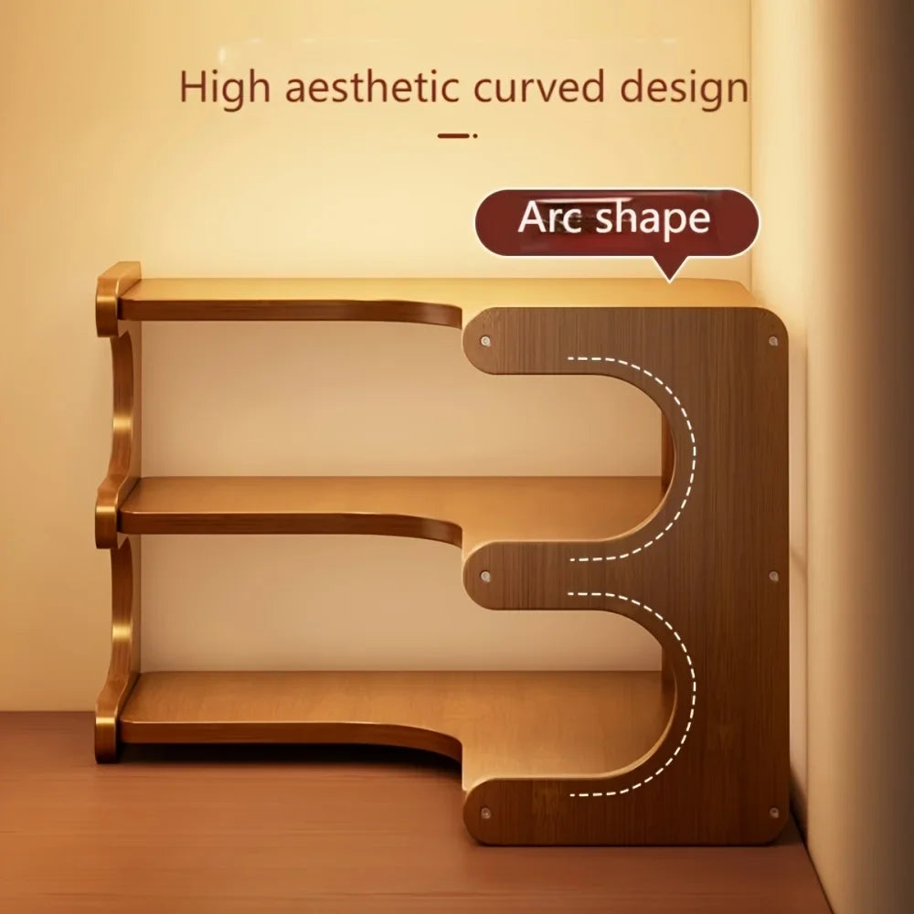 Multi-Tier Bamboo Corner Desk Shelf – Natural Wood Organizer for Books, Plants & Stationery