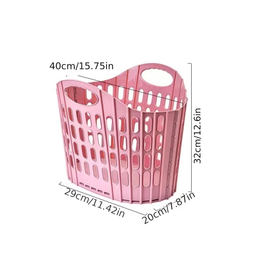 Foldable Plastic Laundry Hamper – Ventilated Collapsible Clothes Basket with Built-In Handles