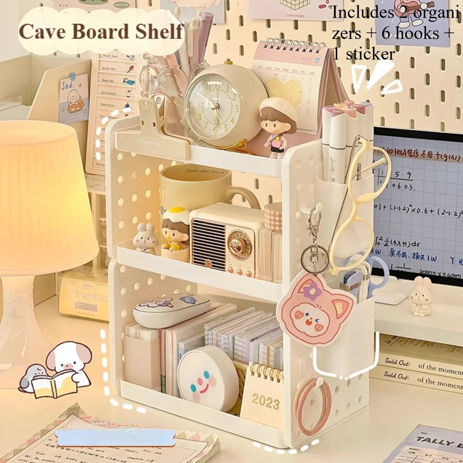 3-Tier Desktop Organizer – Desk Shelf, Pegboard & Pen Holder for Office and Study Storage