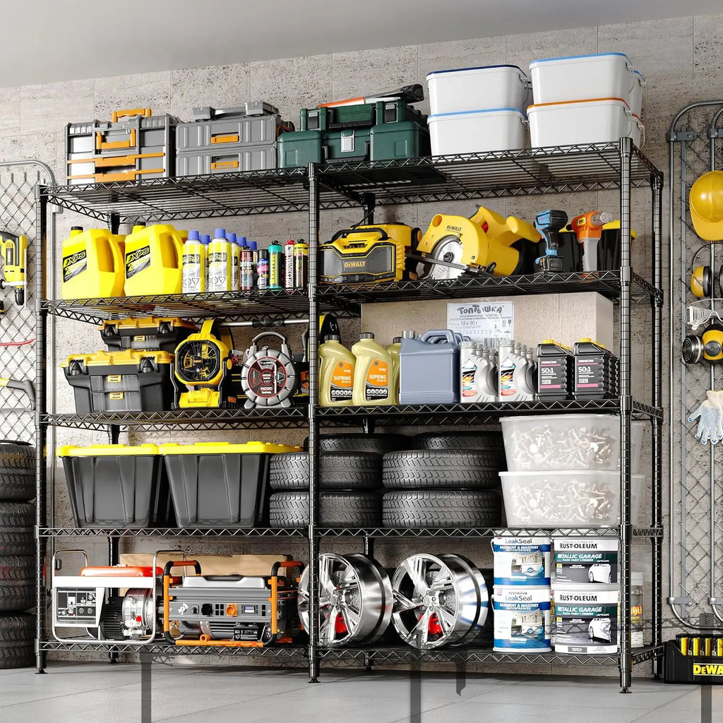 Heavy-Duty Metal Storage Shelves – Adjustable 4 or 5-Tier Utility Rack for Garage, Pantry & Commercial Use