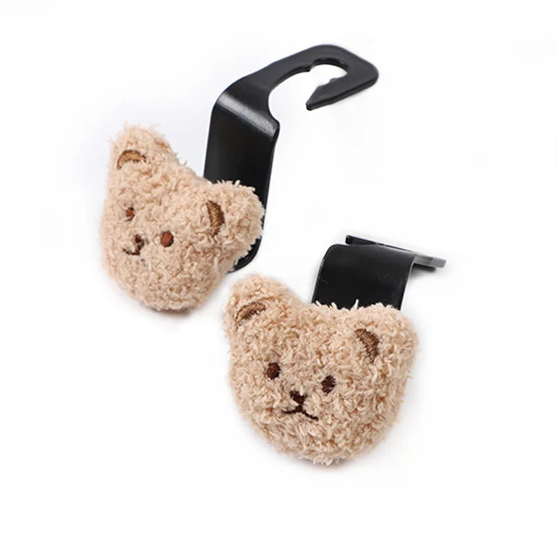 2-Piece Bear Car Headrest Hooks – Seat-Back Hangers for Grocery Bags, Handbags & Storage
