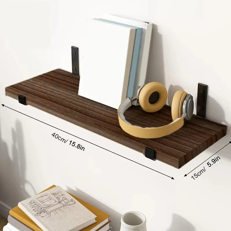 5-Piece Floating Wall Shelf Set – Wood Display Shelves with Iron Frames for Home Storage & Decor