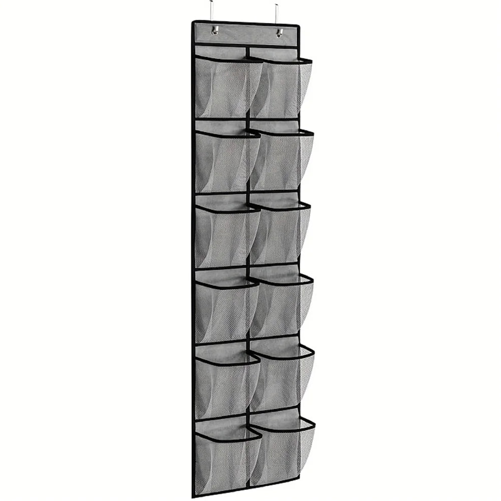 12-Pocket Over-the-Door Shoe Organizer – Mesh Hanging Shoe Rack with Hooks for Bedroom & Closet