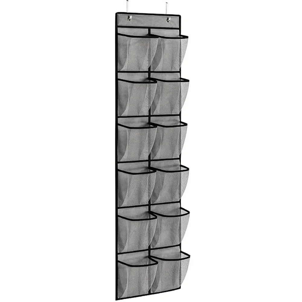 12-Pocket Over-the-Door Shoe Organizer – Mesh Hanging Shoe Rack with Hooks for Bedroom & Closet