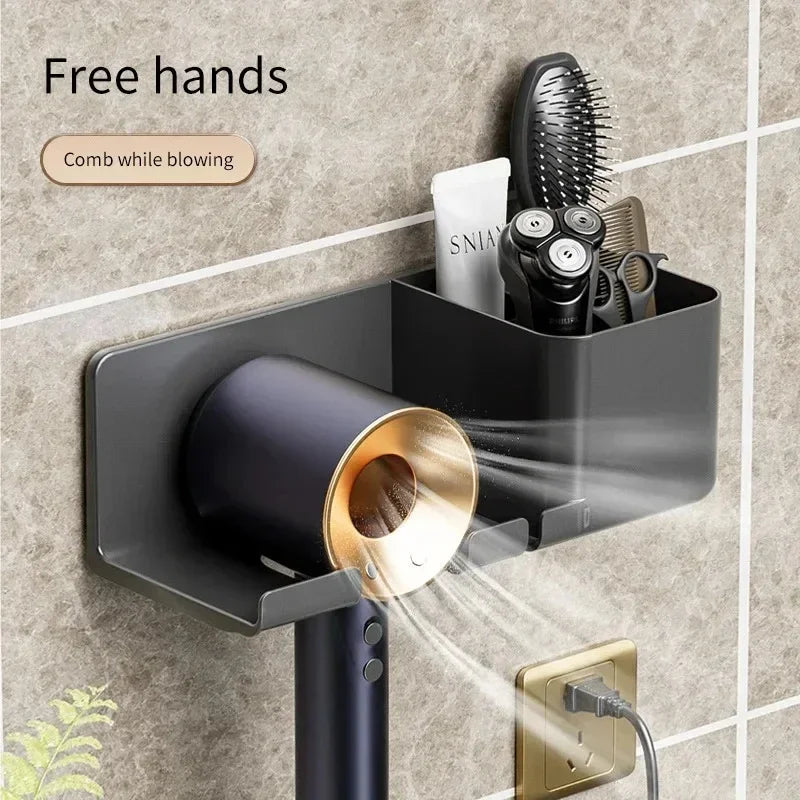 Wall-Mount Hair Dryer Holder – Suction Bathroom Organizer for Hair Dryers & Styling Tools