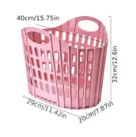 Foldable Plastic Laundry Hamper – Ventilated Collapsible Clothes Basket with Built-In Handles
